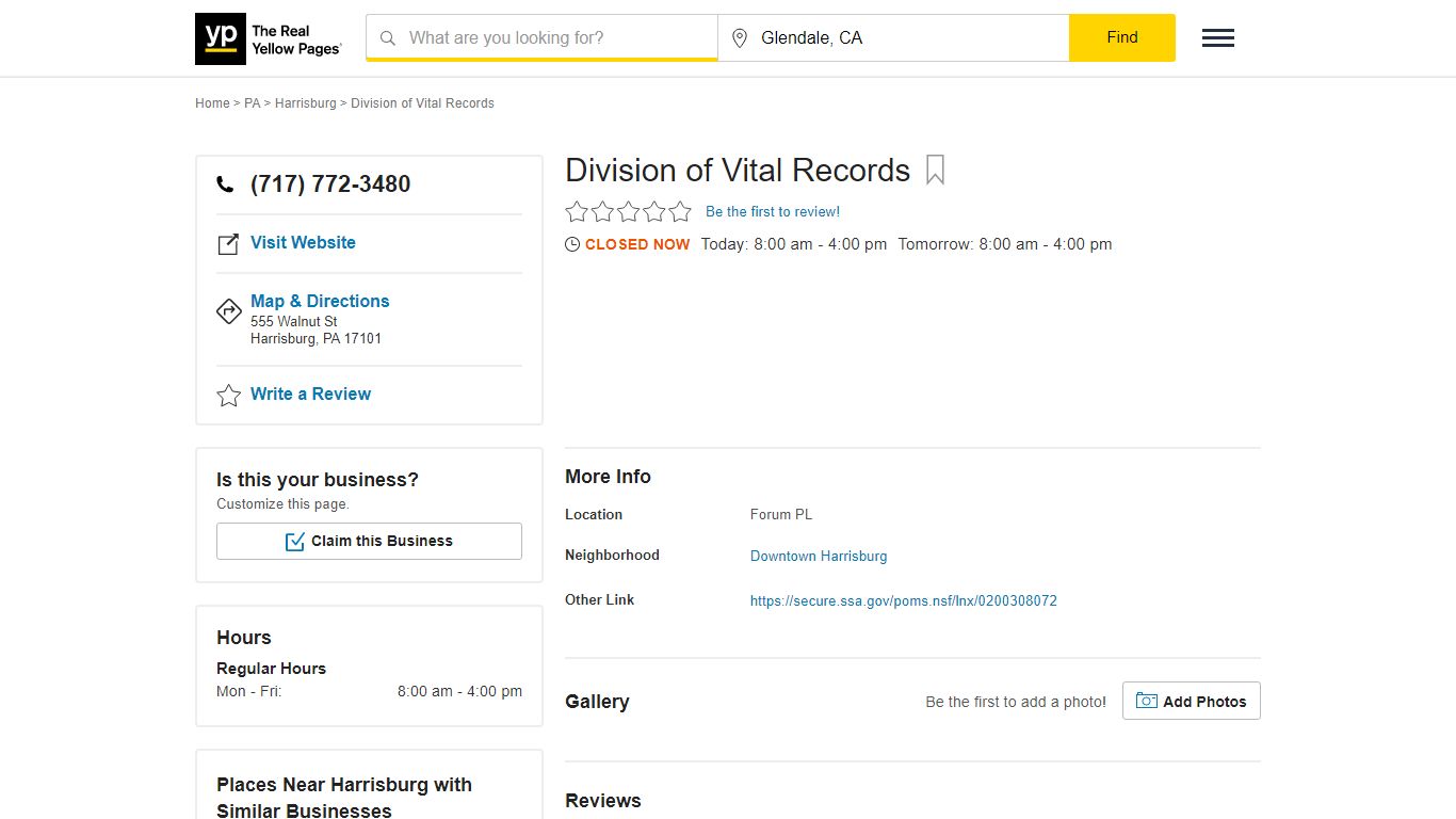 Division of Vital Records in Harrisburg , PA - YP.com